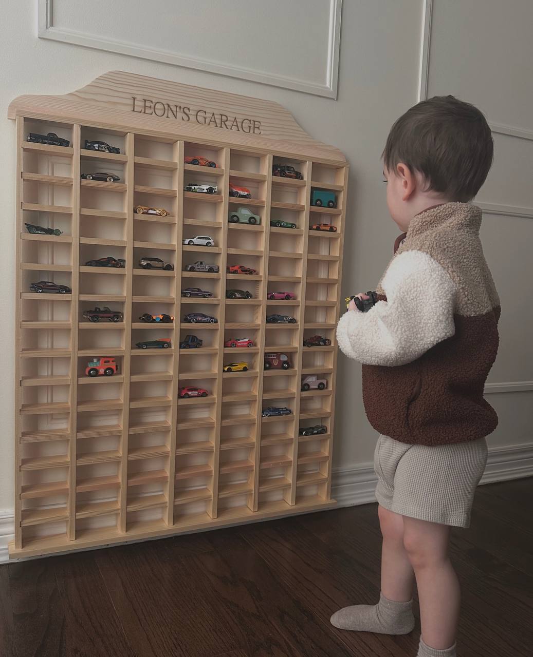 Montessori Wooden Hot Wheels Display Rack – Toy Car Showcase