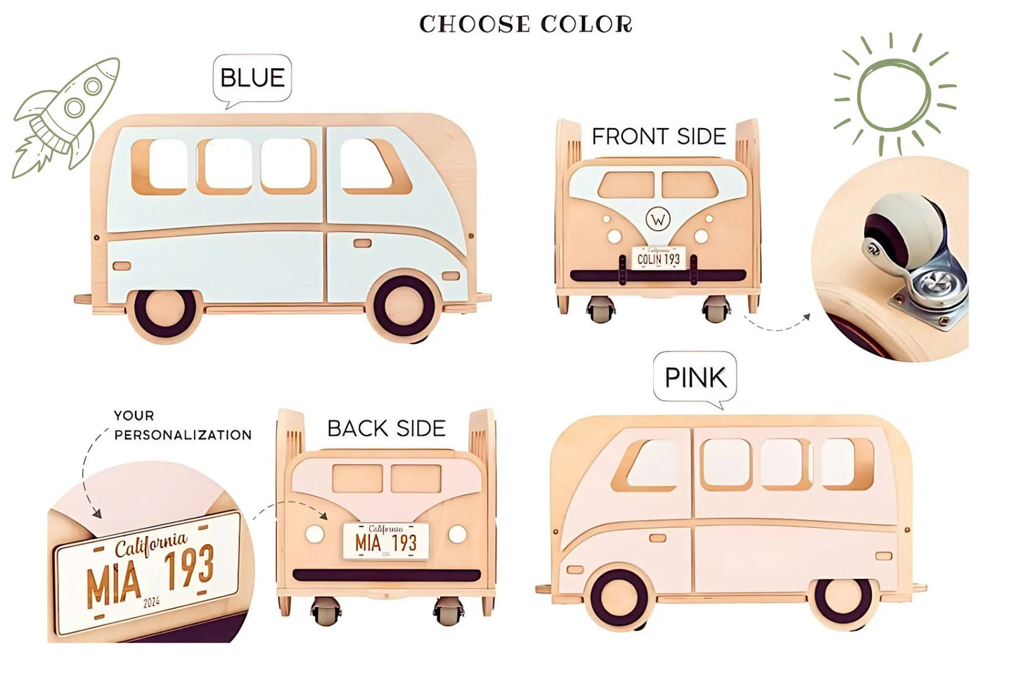 Eco-friendly custom blue pull-along wagon for toddlers with FSC-certified materials