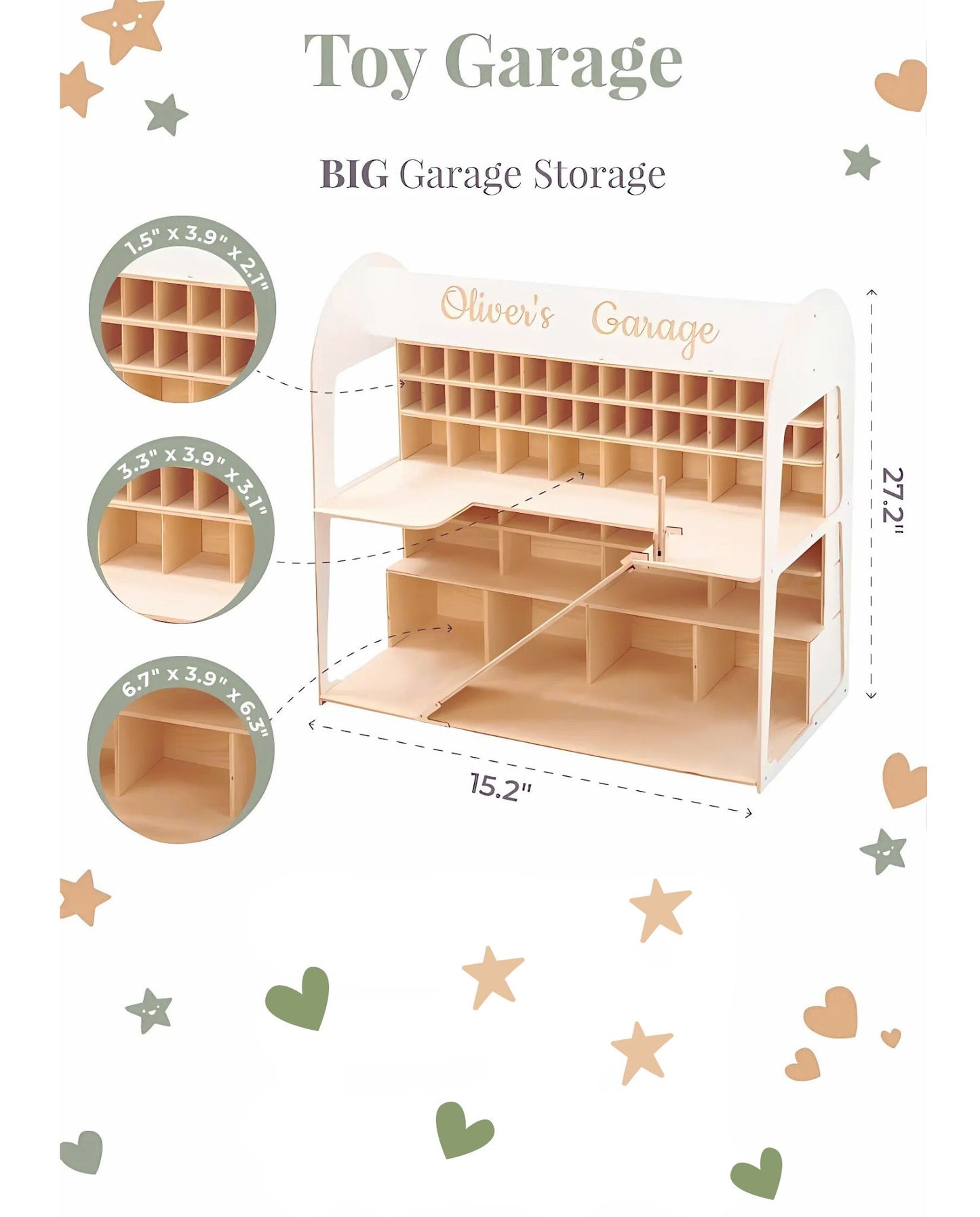 Montessori wooden toy shelf for organizing and displaying die-cast cars